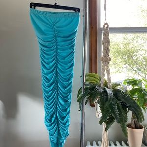 Fashion Nova Light Blue Ruched Midi Dress